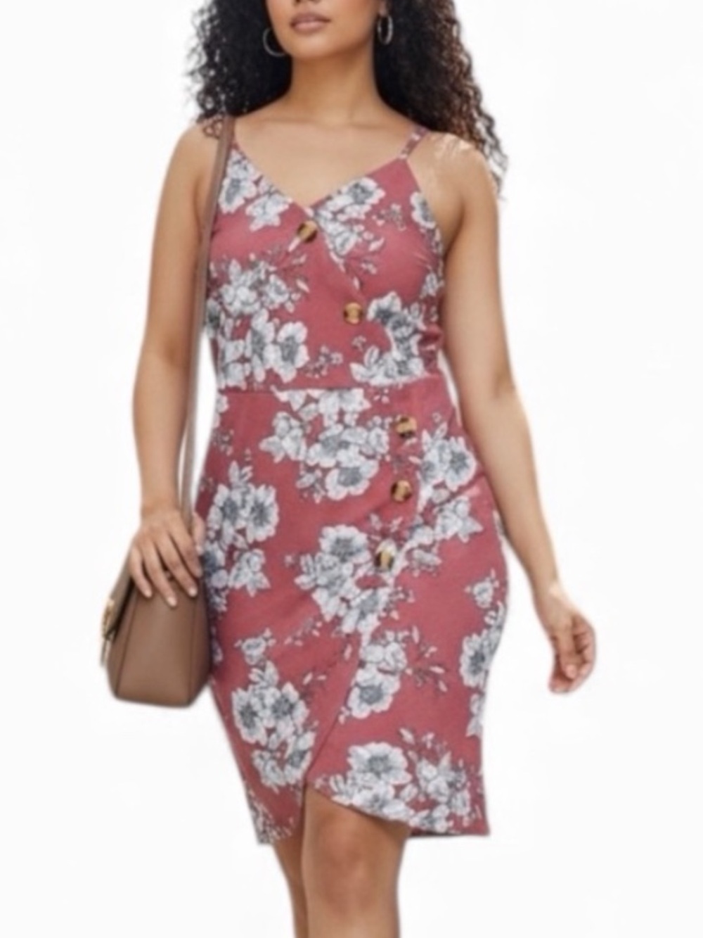 NEW• Sugared+Bronzed Mauve Floral Button Accent Dress•XL-2X